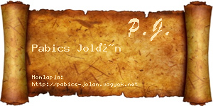 Pabics Jolán névjegykártya